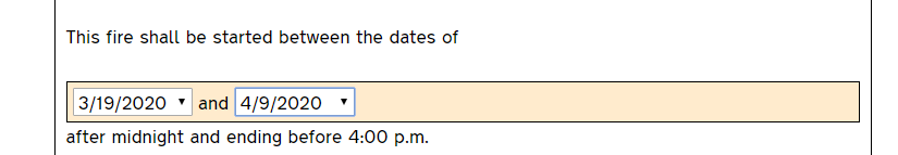 View of date entry in application